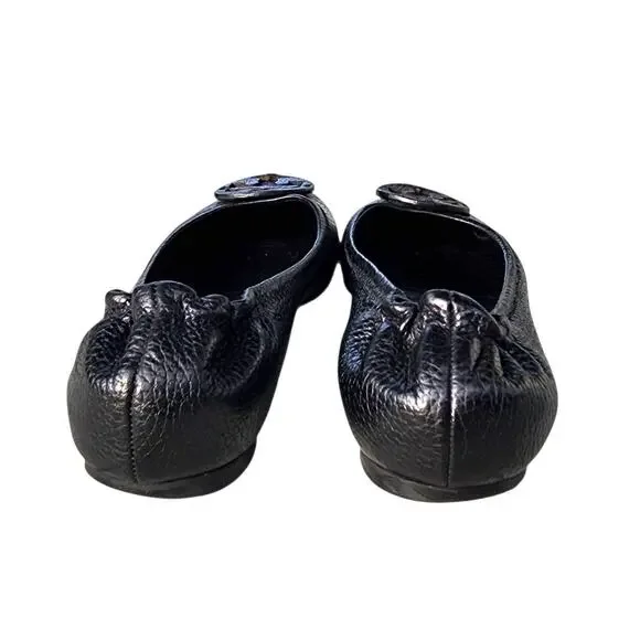 Tory Burch Reva Travel Tumbled Leather Medallion Logo Ballet Flats 7.5 - Picture 7 of 12